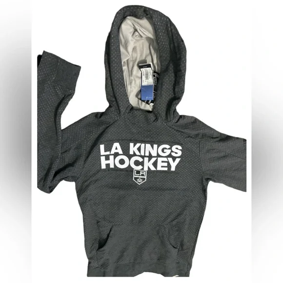 New! Mens ADIDAS NHL LA KINGS PULL OVER HOODIE SQUAD 115UA GREY/WHITE Sz Small - Picture 2 of 9